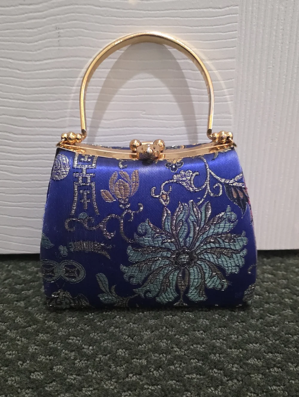 Oriental-Style Blue Floral Clutch